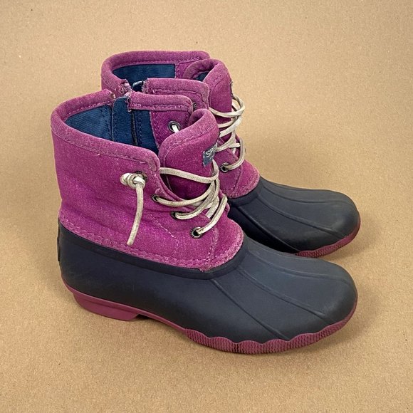 Sperry Saltwater Duck Boot Girls Size 1 Pink Black Lace Up - Picture 3 of 9